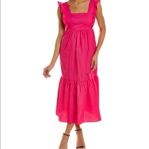 Tuckernuck O.P.T Pink Midi Dress Ruffle Tie Back Size S 100% Cotton